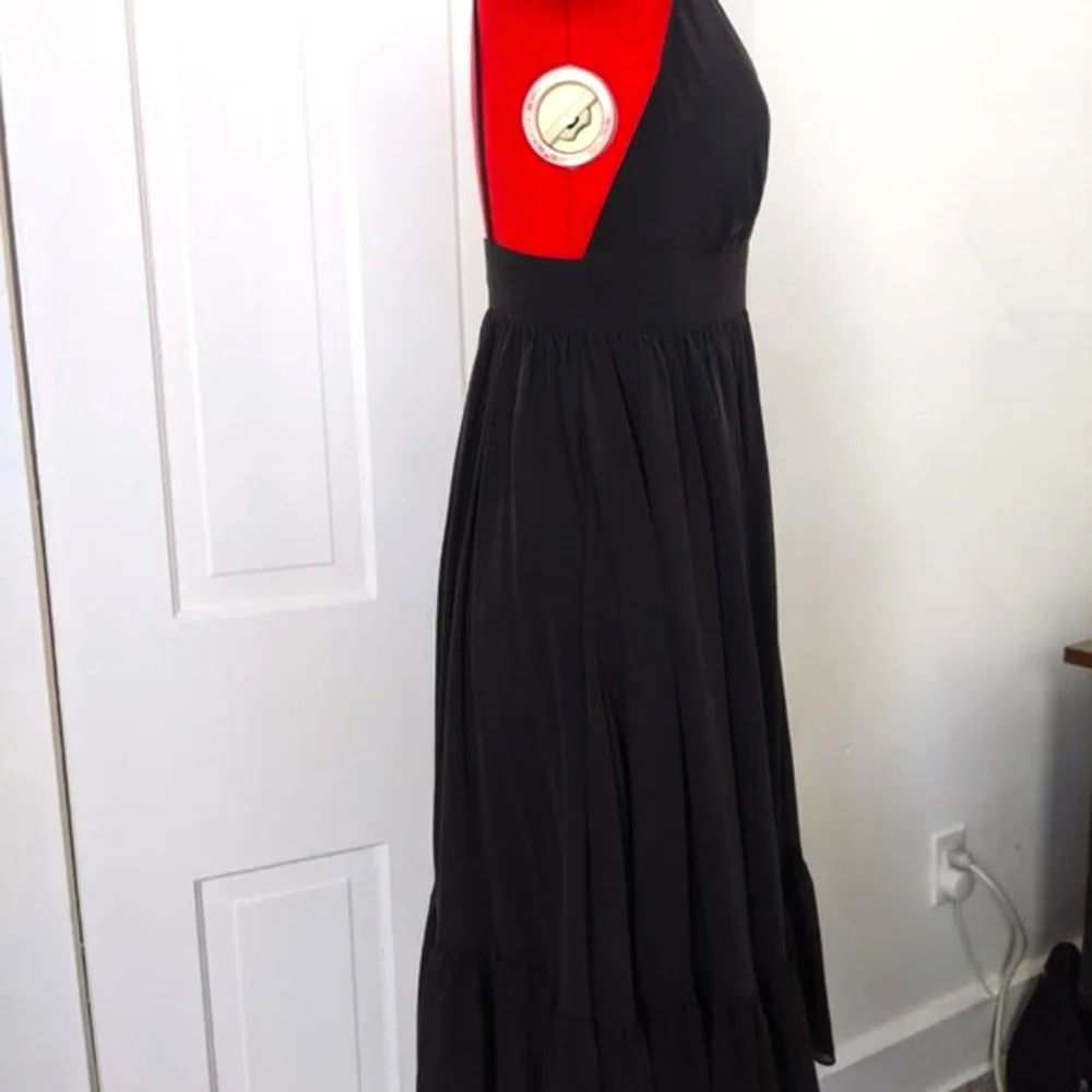 J. Crew Black Silk Deep V Dress with Ruffle - Picture 11 of 14